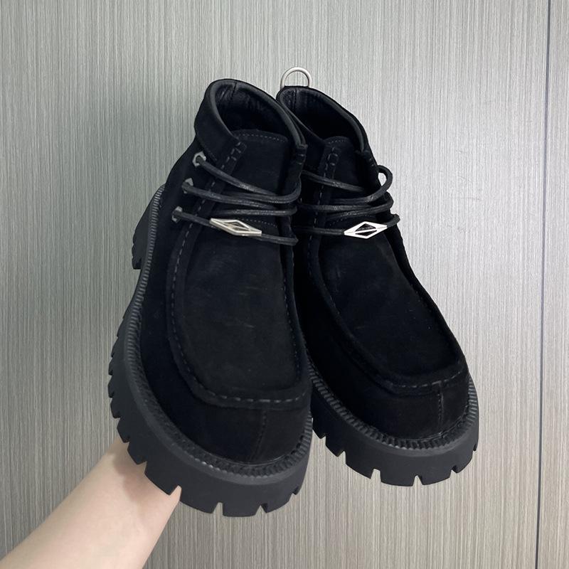 

Новые товары Женские туфли дерби Кожа Коричневая замша Круглый носок На шнуровке Толстая подошва Универсальные лоферы Для мужчин 46