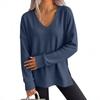 Women S V Neck Loose Long Sleeve Waffle Knit Solid T Shirt