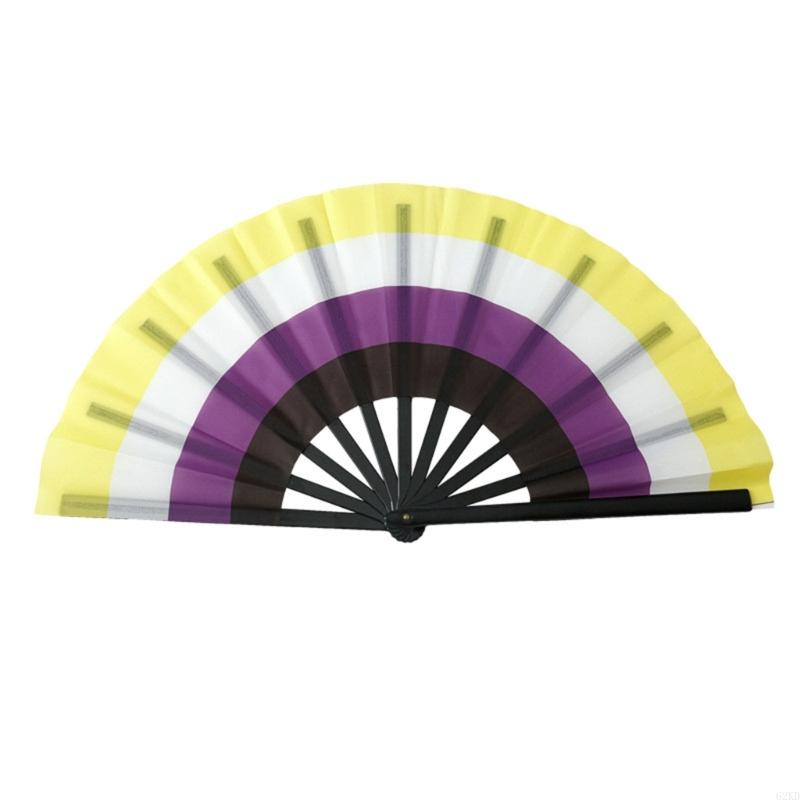 62KD Folding Hand Fans Rainbows Fan Dance Decoration Hand Fans Summer Fan Perfect Props for Summer Music Festivals & Parties