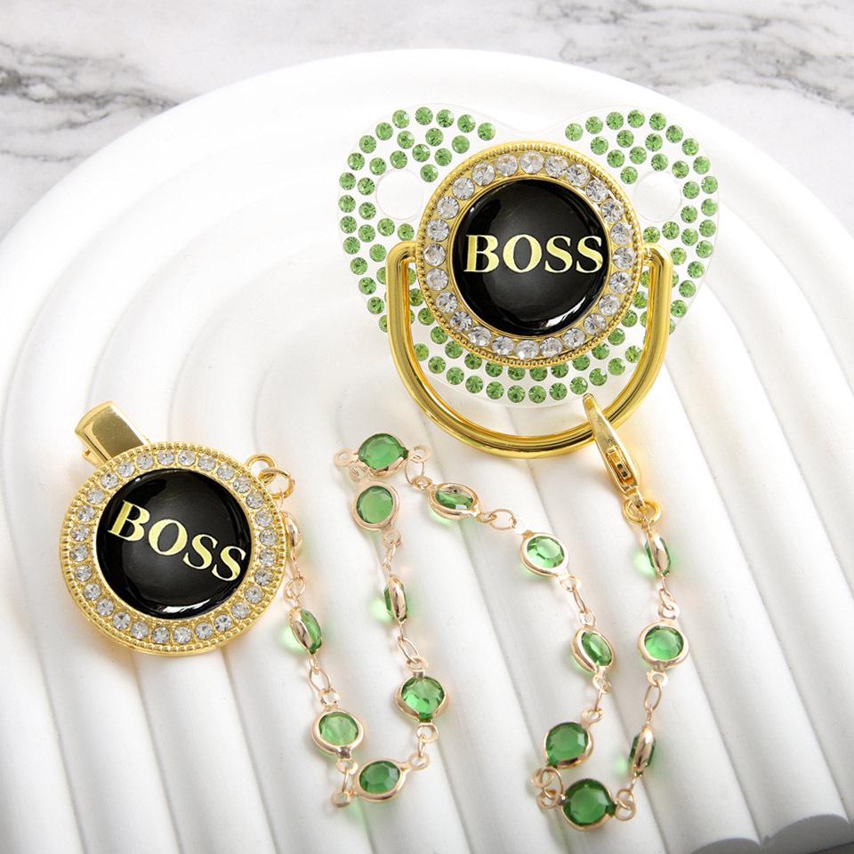 Gold Diamond Pacifier with Chain Clip