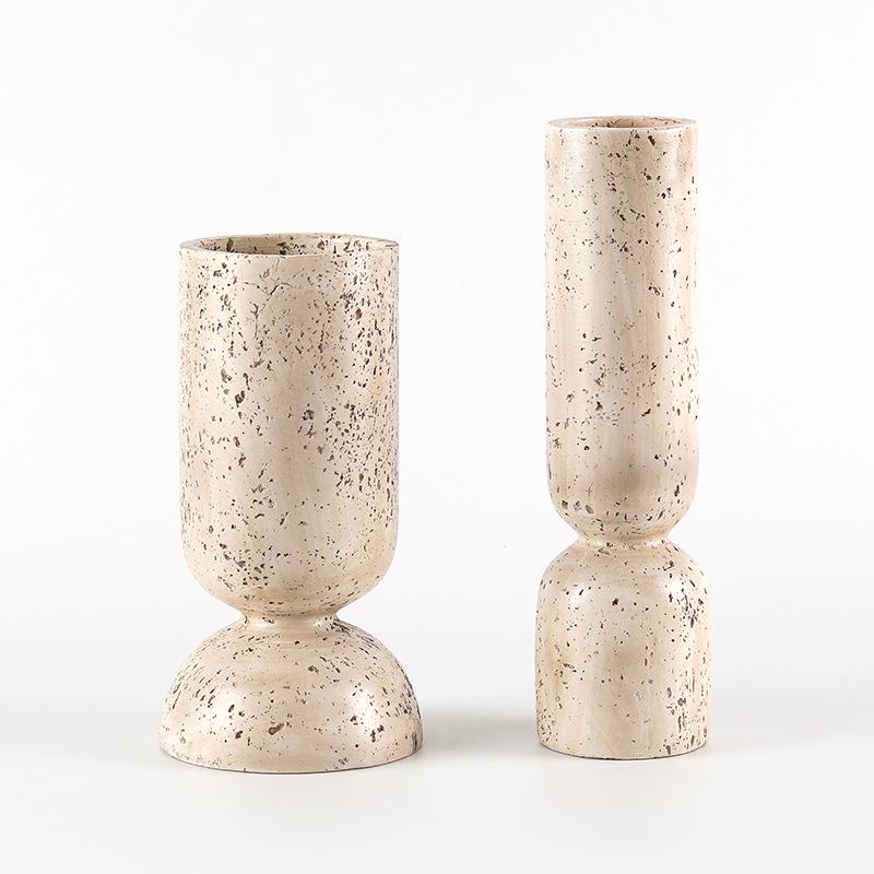 Retro Schlichter Wabi-sabi-Stil Imitation Travertin Kerzenständer Geometrische Ornamente Hotel Musterzimmer Wohnzimmer Kaffeetisch Heimdekorationen