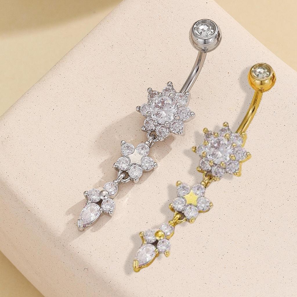 Stylish Octagonal Stainless Steel Belly Button Ring with Diamonds for Everyday Wear