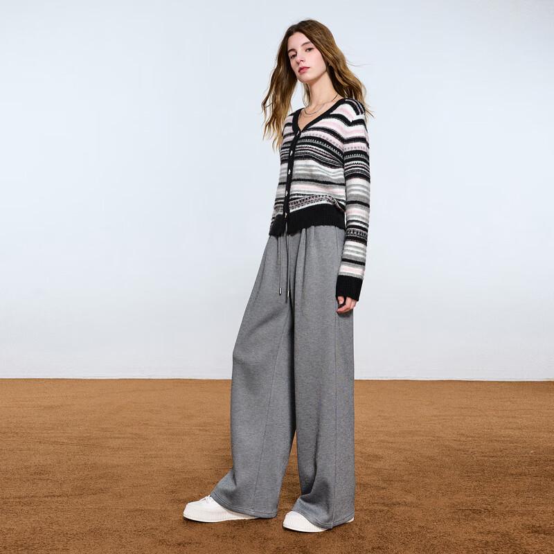 Sancai Women's Winter Fleece-lined Wide-Leg Casual Pants