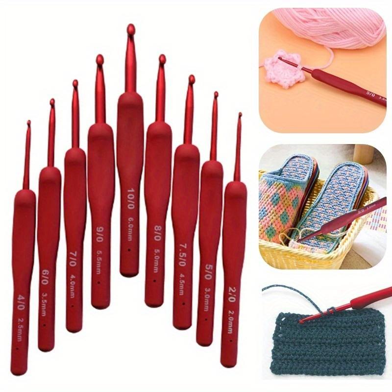 9pcs/set Red Crochet Hooks Needle Silicone Handle Aluminum Crochet Needle Set Knitting Needles DIY Sweater Weave Sewing Knitting Tool