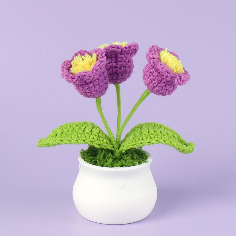 Hand-Knitted Wool Fake Flowers Set: Sunflower, Carnation, Tulip - Desktop Decor, Teacher/Student Gift, Everlasting Bouquet