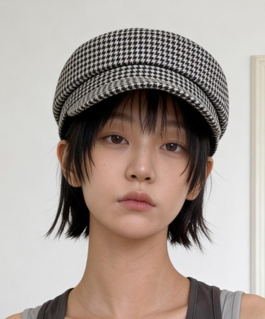 Eondeokeonteulolseutyudio Four Seasons Cotton Bellboy Cap Mariner / Hound Tooth Ck / Mono
