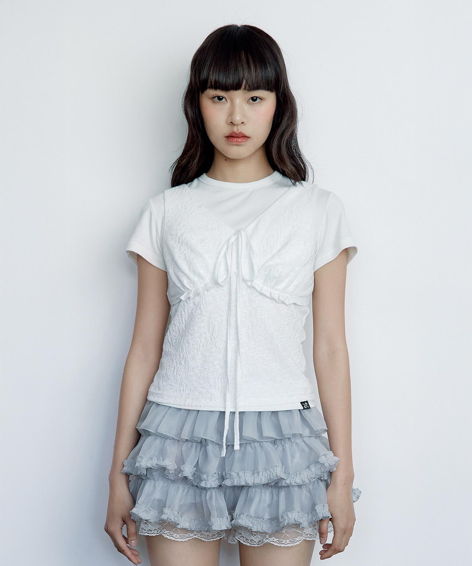 Rough Neck Frill Tie Sleeveless Top White White/S