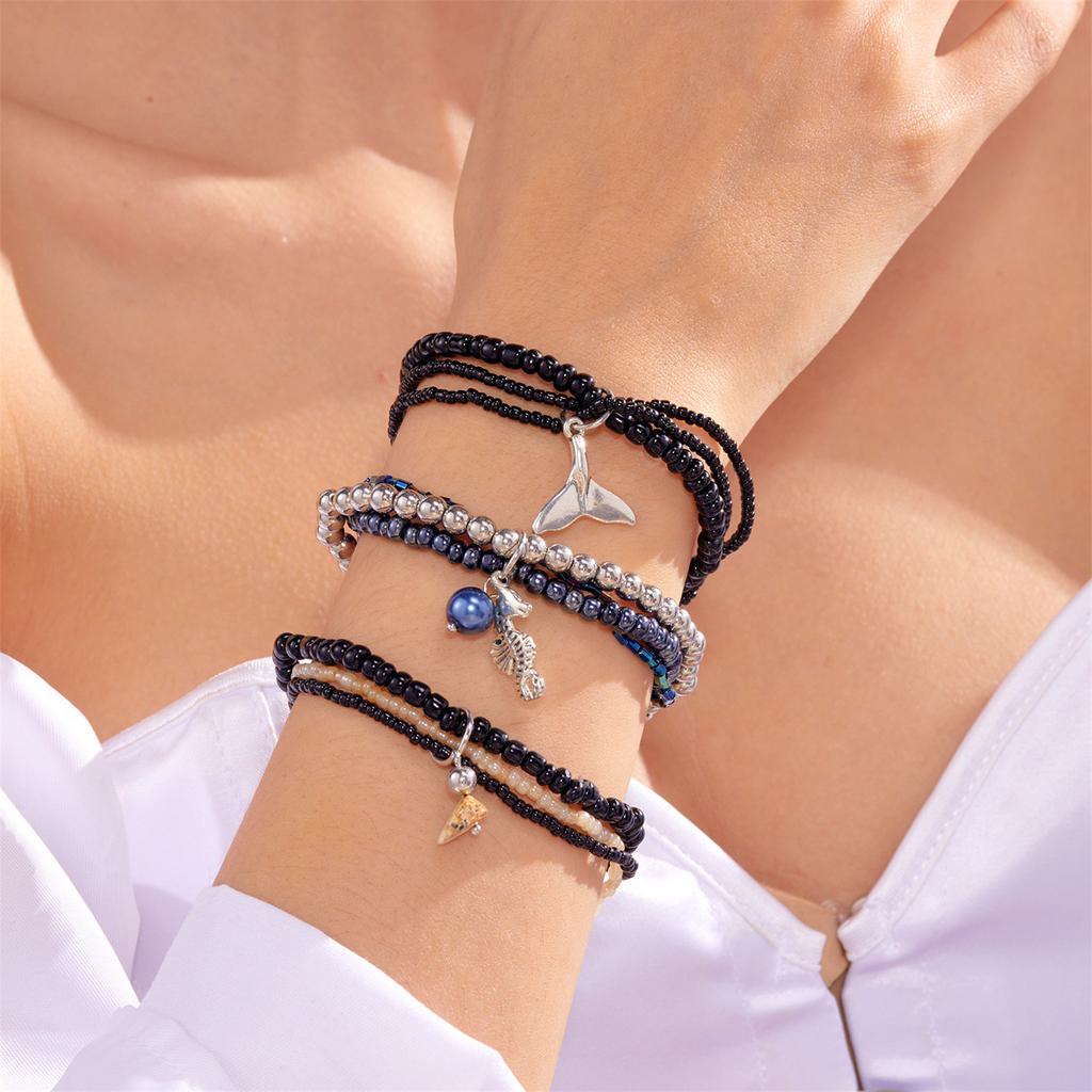 Brățări Retro Stacking cu Mărgele Brățări Vintage Boeme Lucrate Manual cu Mărgele Brățări Elastice Bijuterii de Plajă pentru Vacanța de Vară Cadouri pentru Femei pentru Petrecerea de Ziua de Naștere