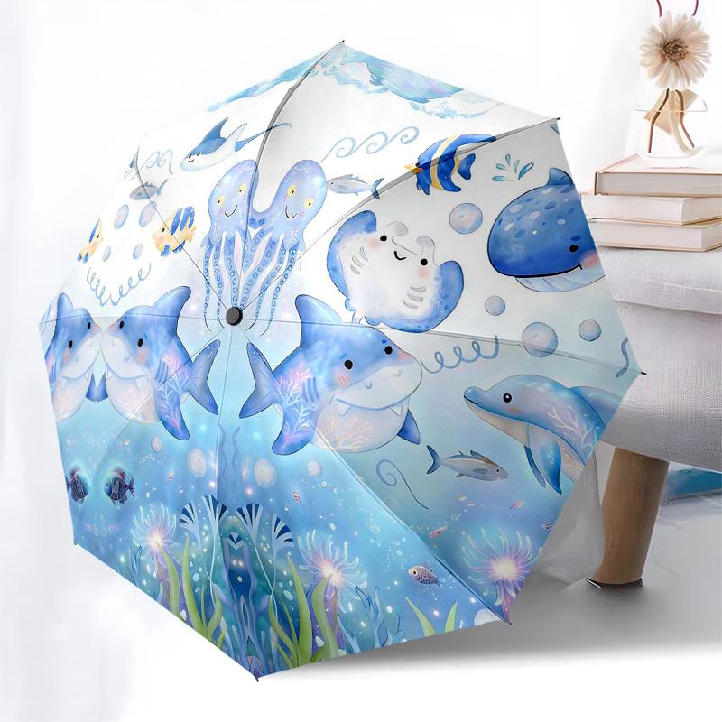 1PC Oceanic Creatures Marine Life Umbrella-8-Rib Reinforced, Automatic Open, Lightweight & Durable, Fashion Accessory for Outdoor, Beach L0357