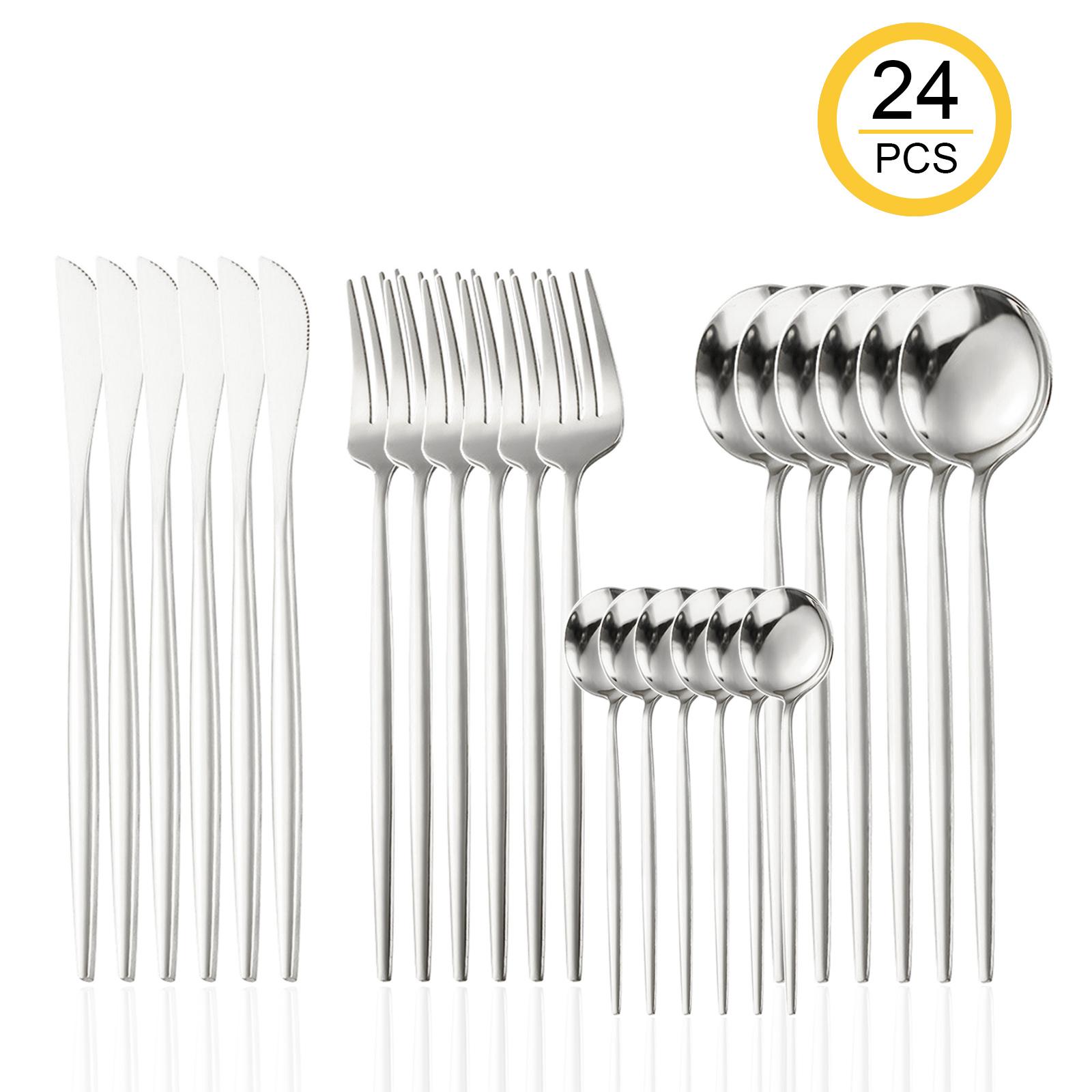 

24/40 Pieces Reusable Stainless Steel Flatware Set for Daily Use, Protable Cutlery Set for Home, Wedding, Restaurant, Camping, Mirror Polished 24 pieces серебряный
