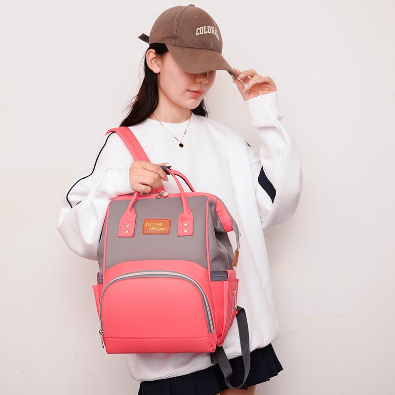 2025 Korean Style Mommy Backpack: Multifunctional Fashion Canvas Color Block Bag with Baby Bottle Holder
