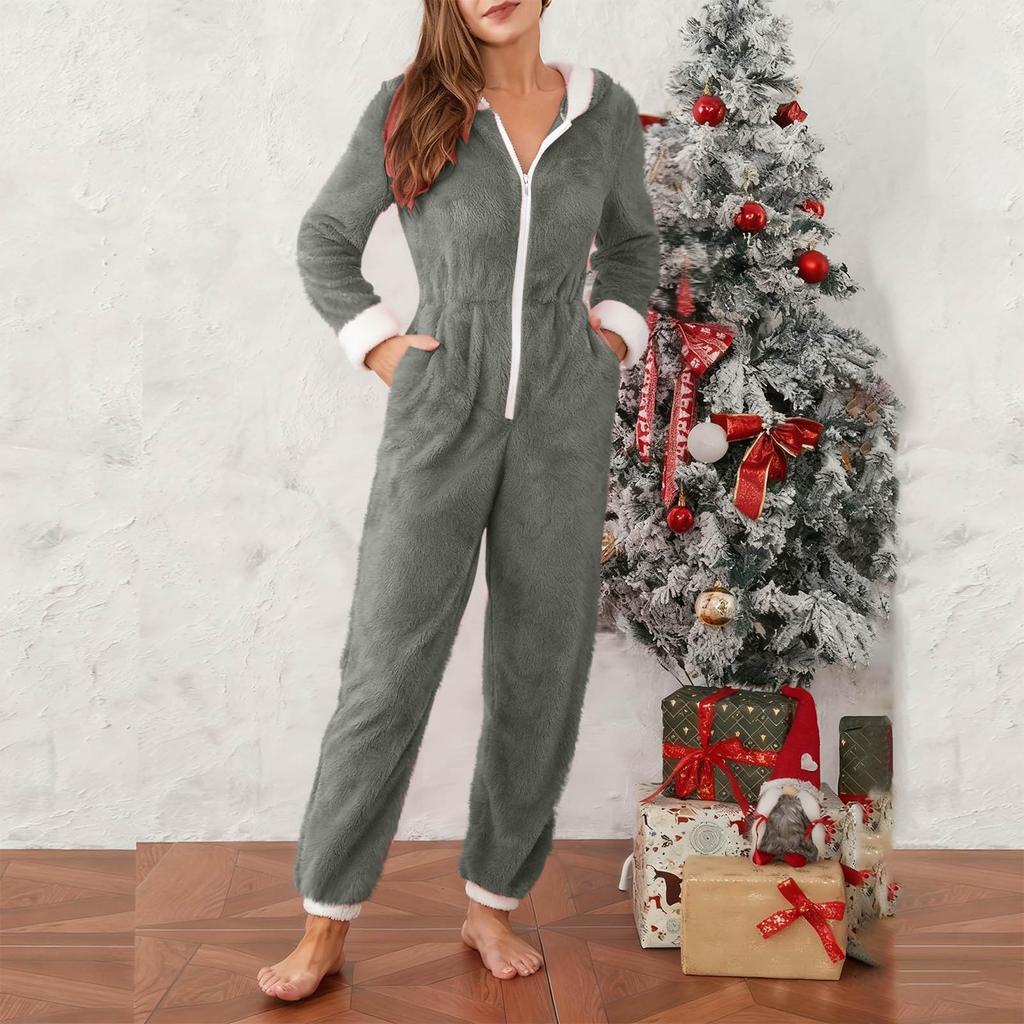 Hoodie Jumpsuits For Women  Fleece Jumpsuit  Pajamas Warm  Romper Sleepwear Zipper Hooded