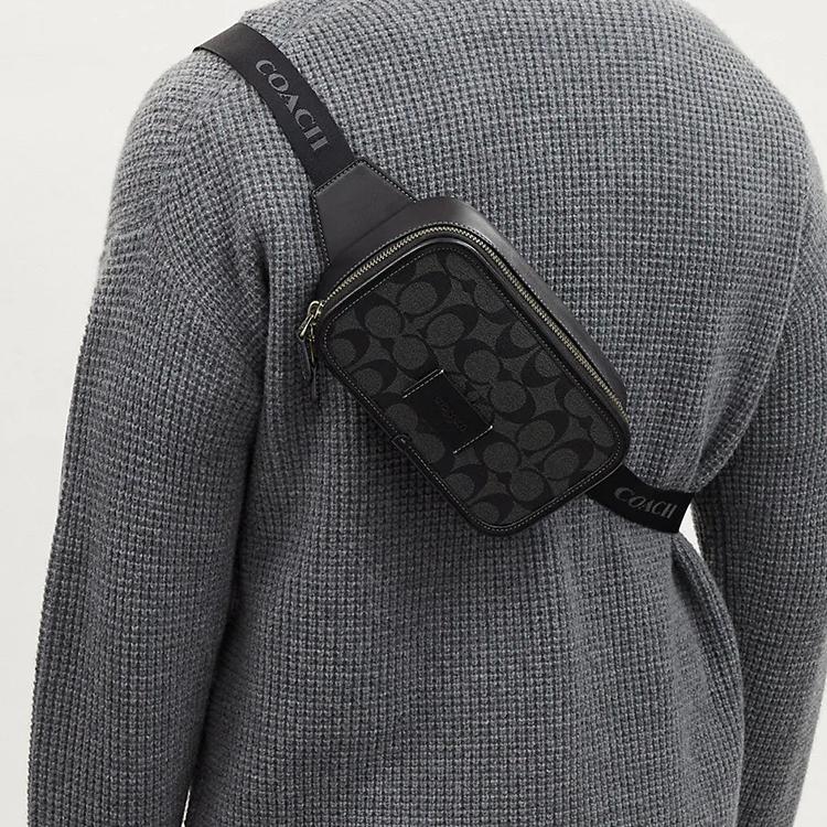COACH Coated Canvas With Leather One Shoulder Crossbody Fanny Pack Small Men's Black CM106-QBMI5