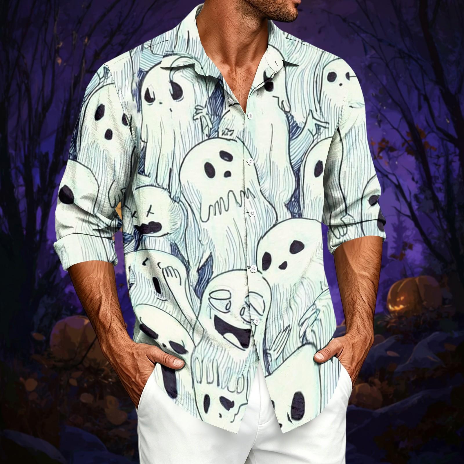 Men s Loose Fit Casual Printed Long Sleeve Button-Up Shirt for Everyday Wear XXXL