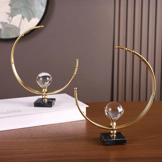 Geometric Iron Frame with Faux Crystal Ball Modern Geometric Tabletop Ornament for Living Room Dining Room Office Table Centerpiece