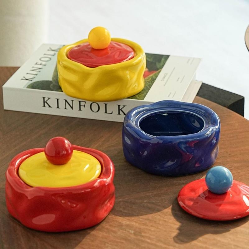 Colorful Ceramic Ashtray Living Room Desktop Fly Ash Storage Box Irregular Circular Ashtray Home Decoration Accessories Ashtray