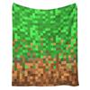 Pixel Grid Miners Kids Flannel Blanket, Geometric Grid Patchwork Pixelated Bed Blanket, Cartoon Gamepad Video Games Girls Boys Sofa Decor, Brown