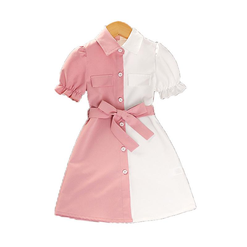 Children's Summer Children's Patchwork Color Short-sleeved Shirt Skirt Girl's Dress