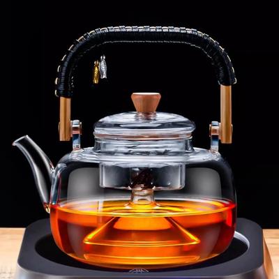 GIANXI 900ml Glass Tea Pot Chinese High Temperature Resistance Wooden Handle Beam Teapot  Absorbent Thickened Tea Towel