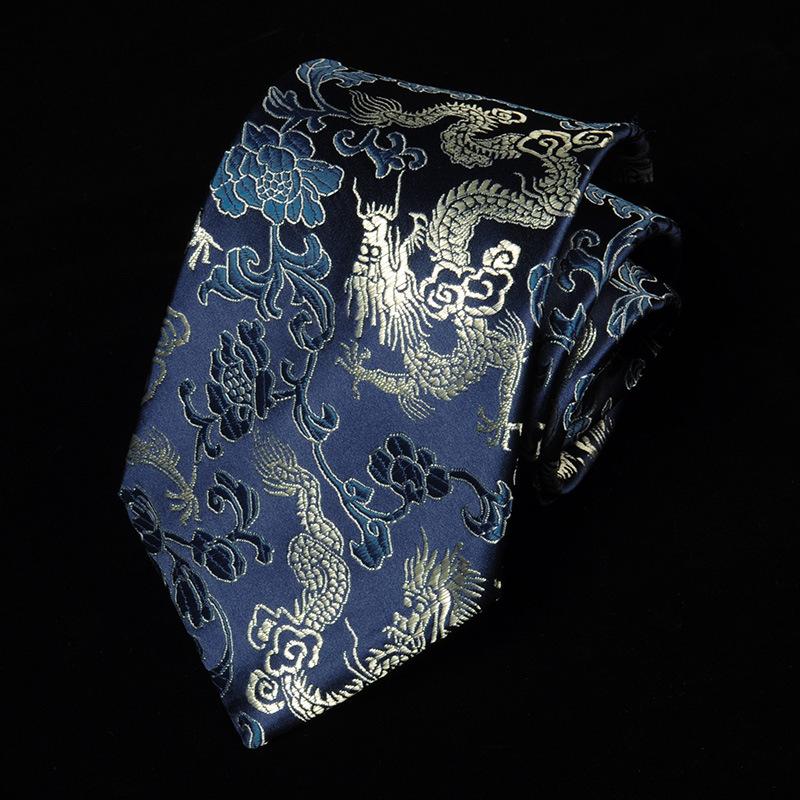 Tie Men'S Dress Chinese Wind Dragon Pattern 9Cm Retro Red Black Blue Ethnic Wind Chinese Dragon Calligraphy Pattern