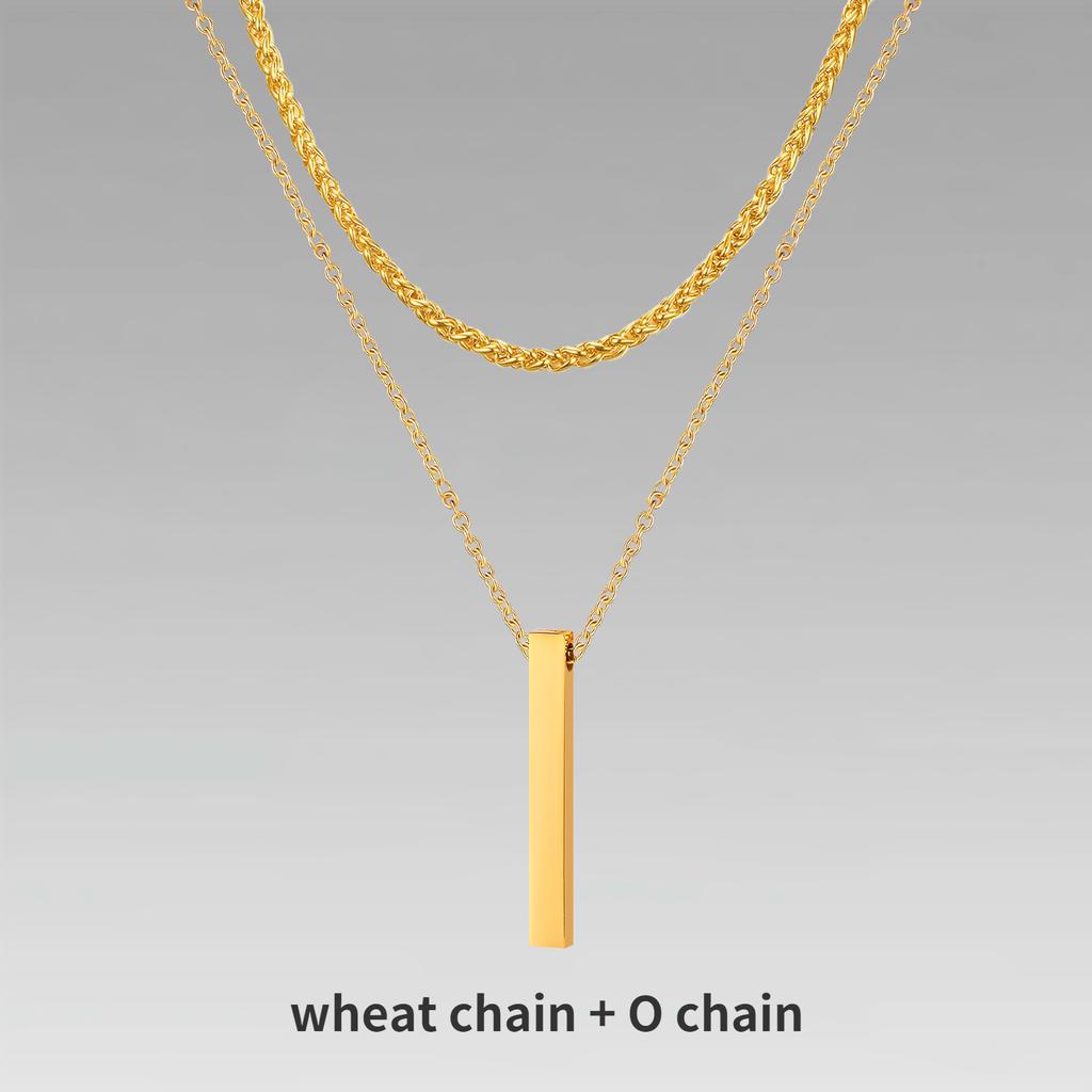 Vnox 3D Vertical Bar Necklaces for Men, Layering Stainless Steel Geometric Pendant, Layered Wheat Rope Cuban Chain, Boy Collar