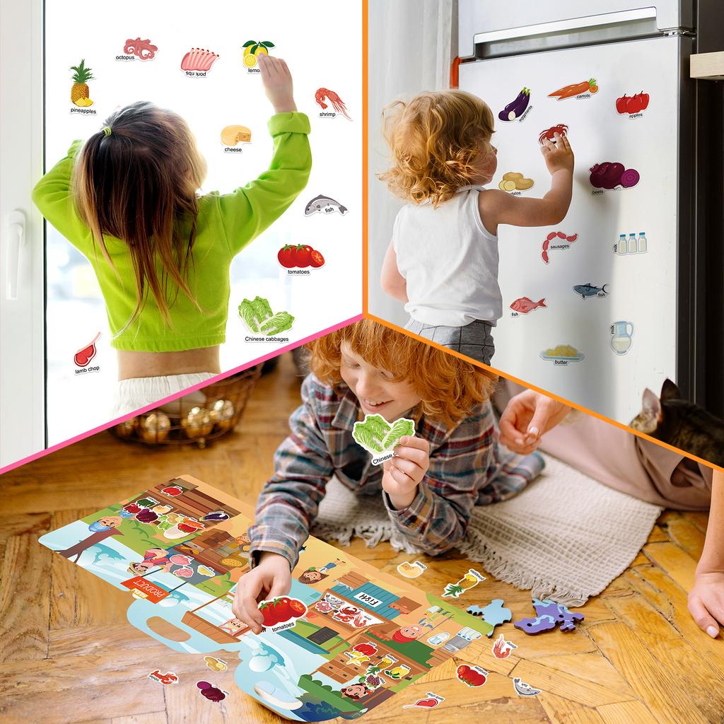 DIY quiet book farmer's market children's picture recognition puzzle stickers parent-child interactive fun toys jelly sticker book