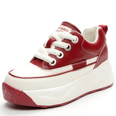 Mode 7 cm Echtes Leder Plattform Keil Chunky Turnschuhe Casual Freizeit Frauen Herbst Femals Vulkanisieren Mädchen Walking Wohnungen Schuhe