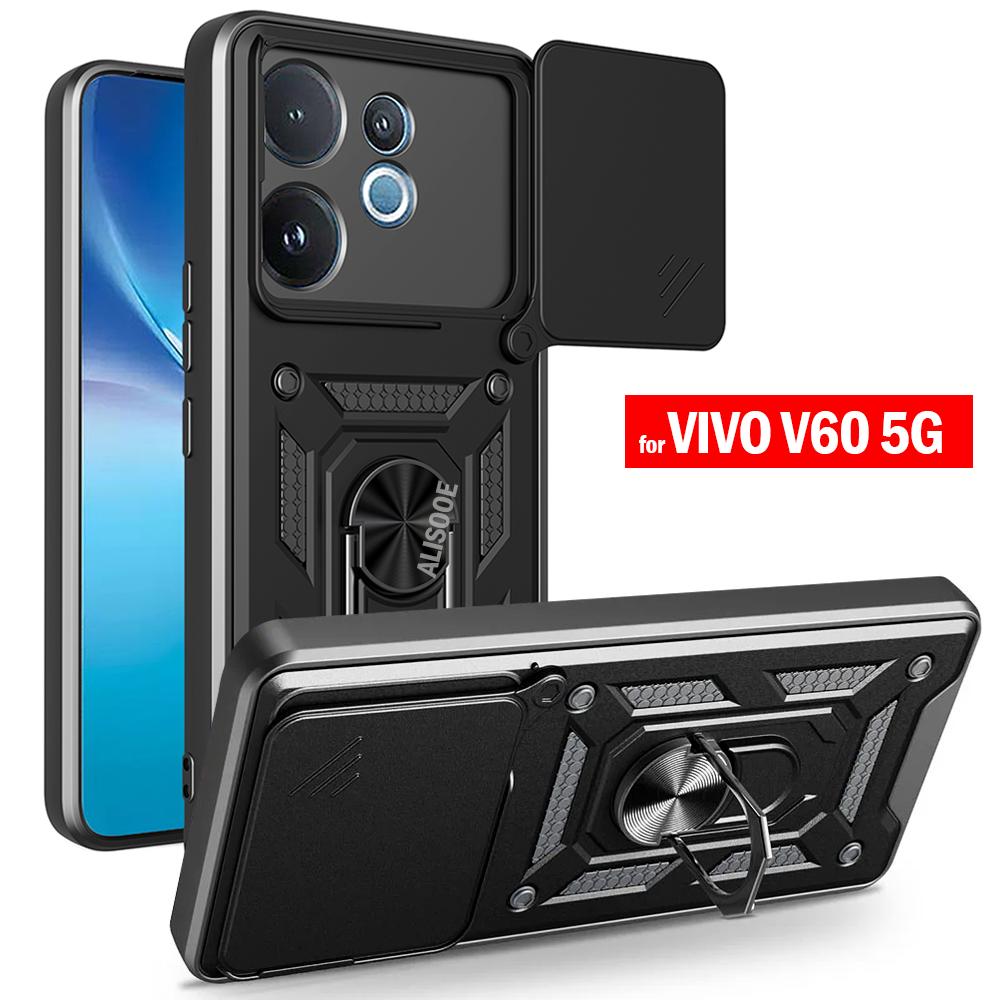 Kryt Armor Funda pro VIVO V60 5G Ochranný kryt s posuvným krytem kamery, kroužkovým držákem a stojánkem, nárazuvzdorný zadní kryt