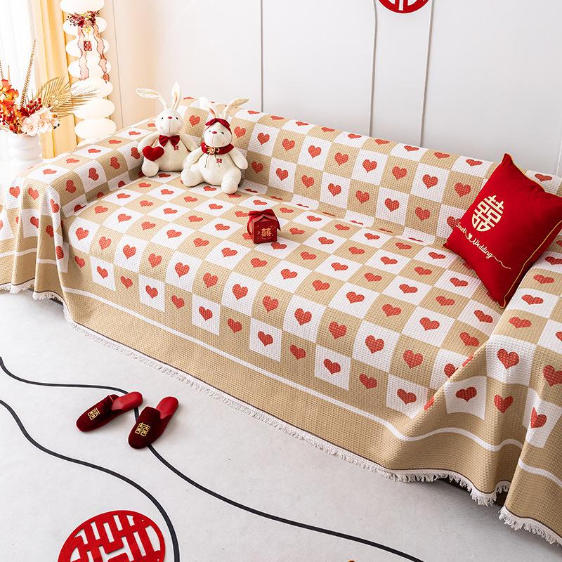 

Красный диван-полотенце в китайском стиле, чехол для дивана «Любовь, счастливый брак», ткань, универсальный универсальный чехол для дивана, свадебное одеяло 90*90cm