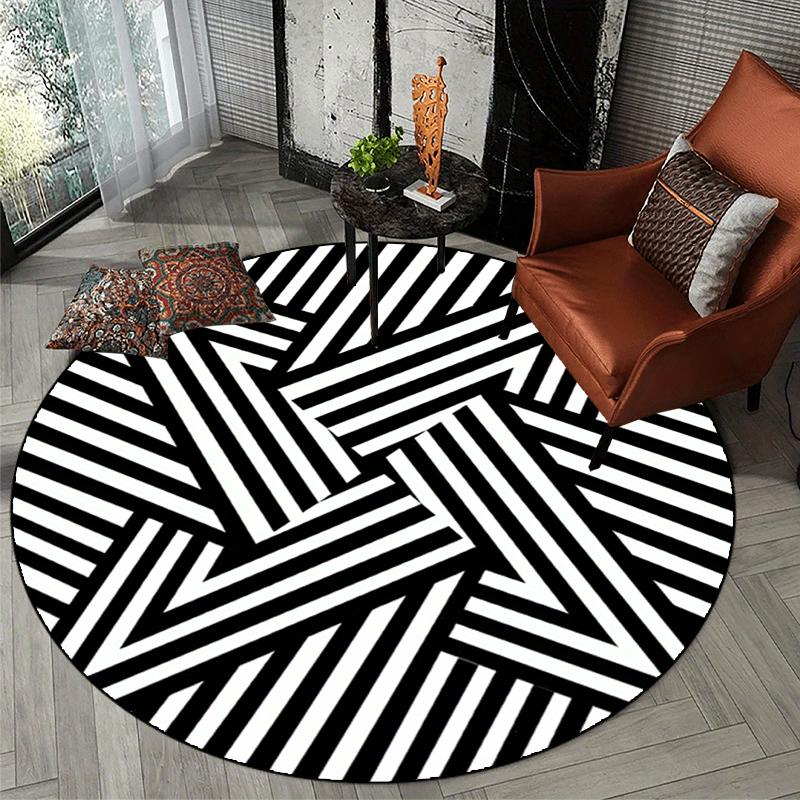 Round Orange Swirl Rug Retro Warm Gradient Curved Stripe Print Home  for Contemporary Minimalist Living Room Interior Makeover