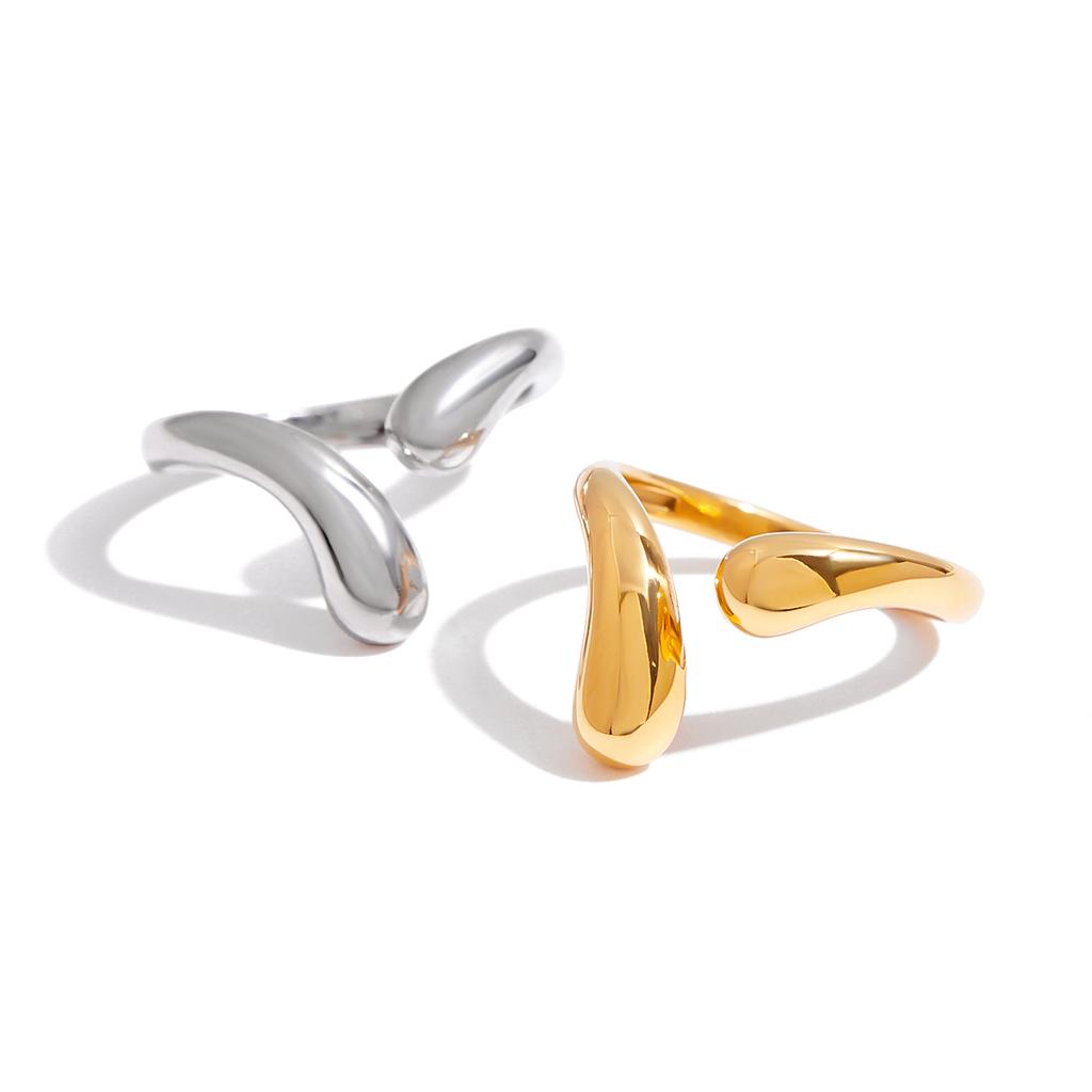 Youthway Irregular Drop Adjustable Open Ring Stainless Steel Metal Finger Jewelry Distinctive Glossy Minimalist Ring For Gift