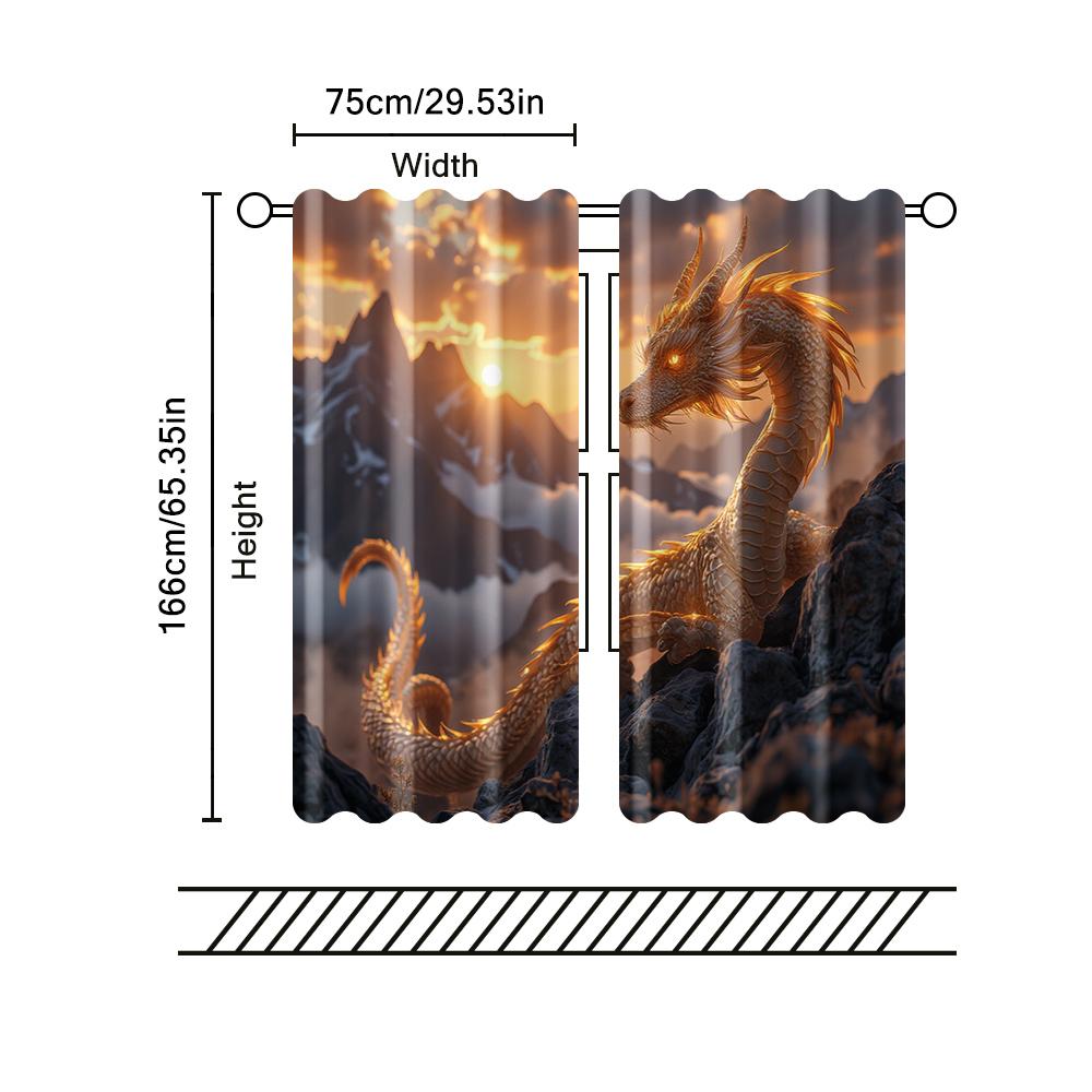 2 pcs   filtering curtains (excluding rods   non-movable   without batteries) Golden Chinese Dragon for use in bedrooms and living