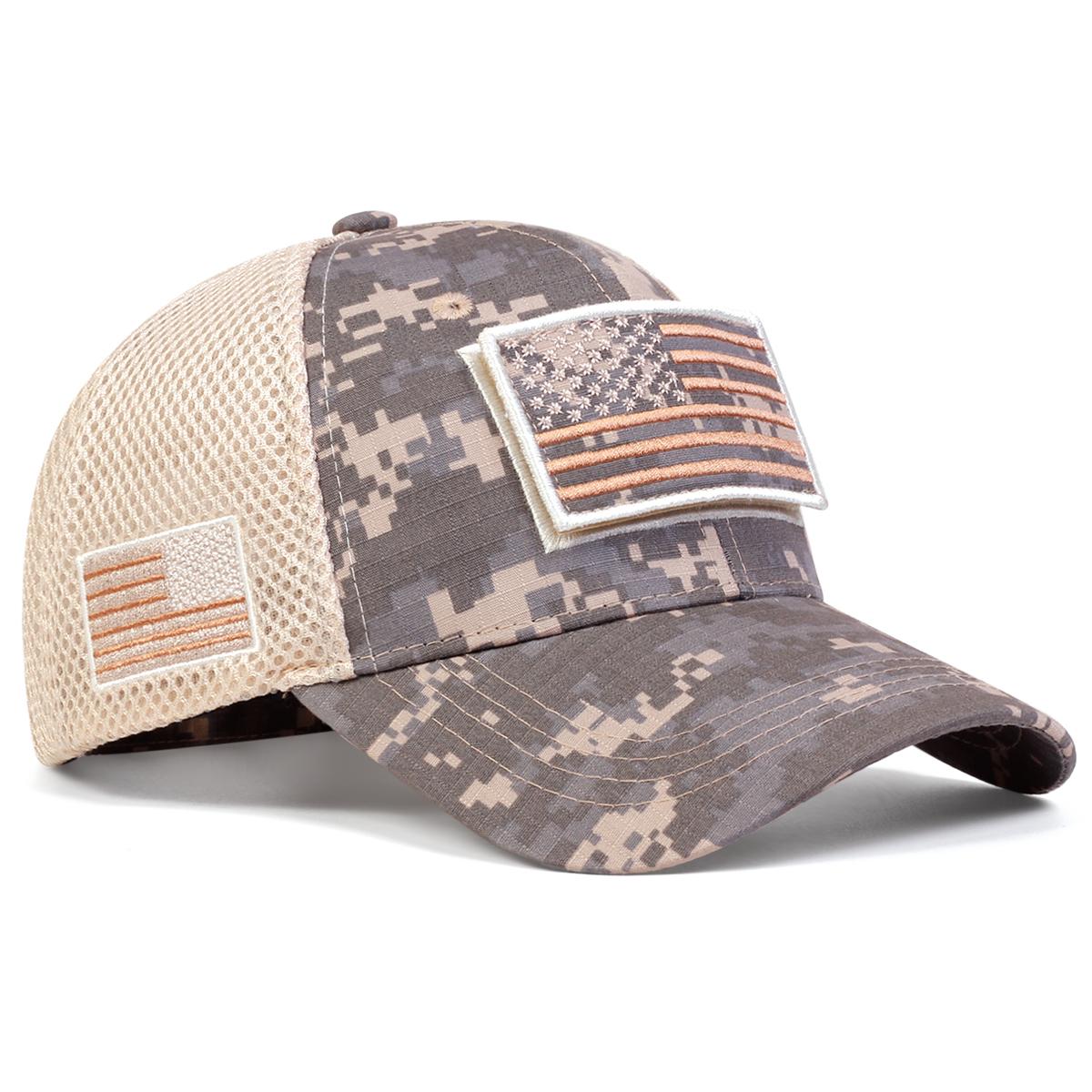 Unisex Amerikanische Flagge Aufkleber Baseball Netzmützen Frühling und Sommer Outdoor Verstellbar Lässige Hüte Sonnenschutzhut beige