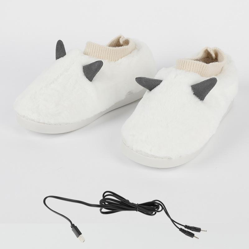 Usb Heating Slippers for Women Adjustable Temperature Warm Keeping Home Shoes Female Cute Little Monster Comfort Plush Slippers