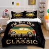 Voiture Jaune Vintage Rétro Classique Ensemble de Literie Housse de Couette Housse de Couette Taies d'Oreiller  (1*Housse de couette 2*Taies d'oreiller, sans couette)