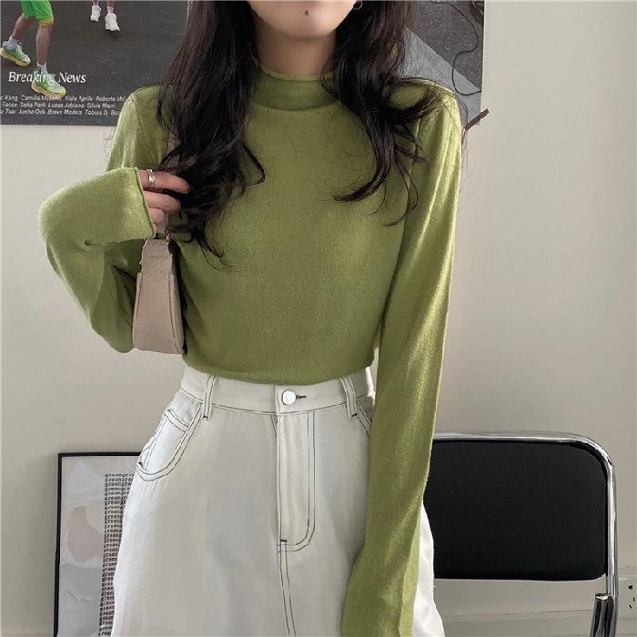 Popular solid color shirt semi-turtleneck women's autumn and winter knitted sweater 2025 new sweater with inner clothes