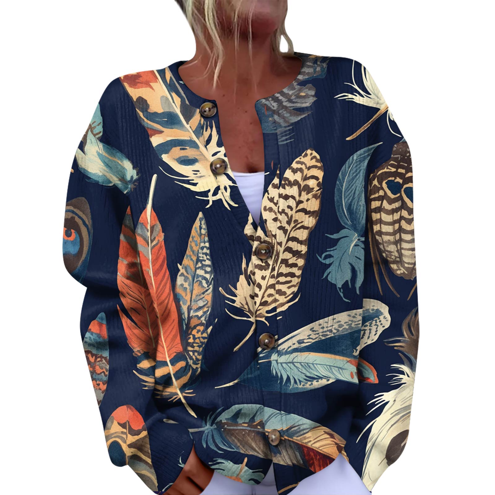 

Женский модный фестивальный вязаный кардиган с длинными рукавами и застежкой на пуговицы XXL тёмно-синий