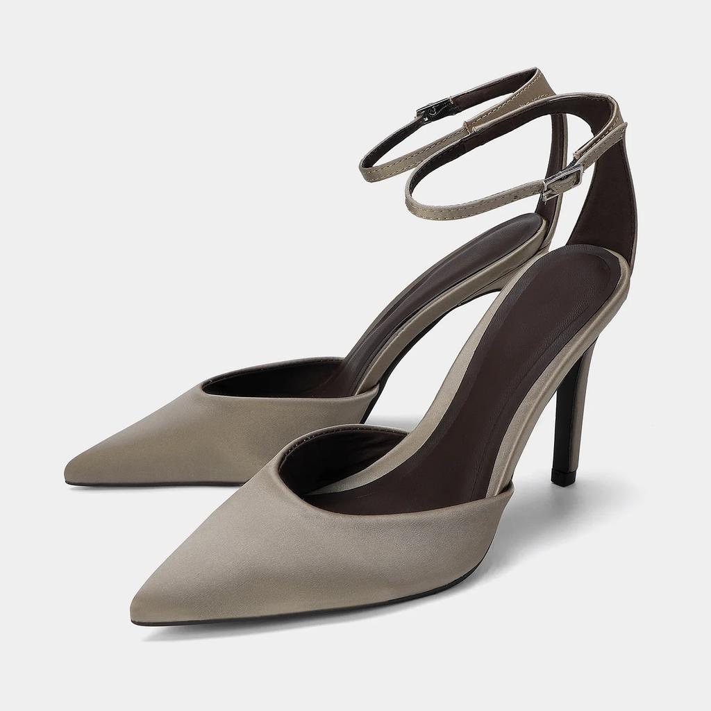 Elegant Satin Pointed-Toe High Heels for Women Fashion Ankle-Strap Buckle Thin Heel Band Designer Shoes Sexy Evening Dress Shoes