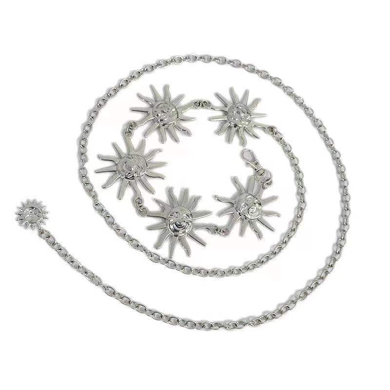 

Ремень для женщин, нишевый, с улыбающимся лицом, металлический, в виде подсолнуха, поясная цепочка, цепочка для тела, новый, регулируемый, украшение талии для юбки 105cm