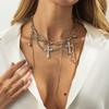 Hip-Hop Style Cross Pendant Necklace, Design Sense Metal Chain Fringed Collarbone Necklace Women