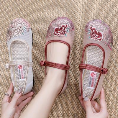 Summer Women's Mesh Shoes Mesh Yarn Breathable Ancient Hanfu Shoes Women's Sandals Old Beijing Cloth Shoes Women's Ethnic Style Embroidered Shoes