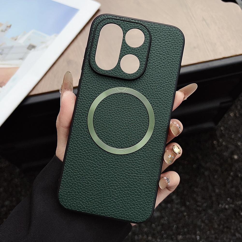 With Magsafe Magnetic Plain Leather Lychee Case For One Plus 15 13s 13T 13R 13 Ace 5 OnePlus Nord 5 4 CE 5 Camera protect Cover