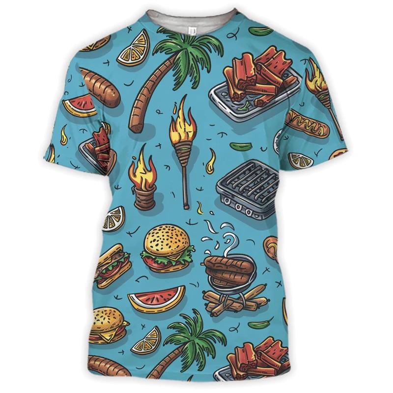 Grilovací párty Grafické grilování Vepřové tričko Pánské Piknikové BBQ tričko Grilování Hamburger Módní Zábavné tričko