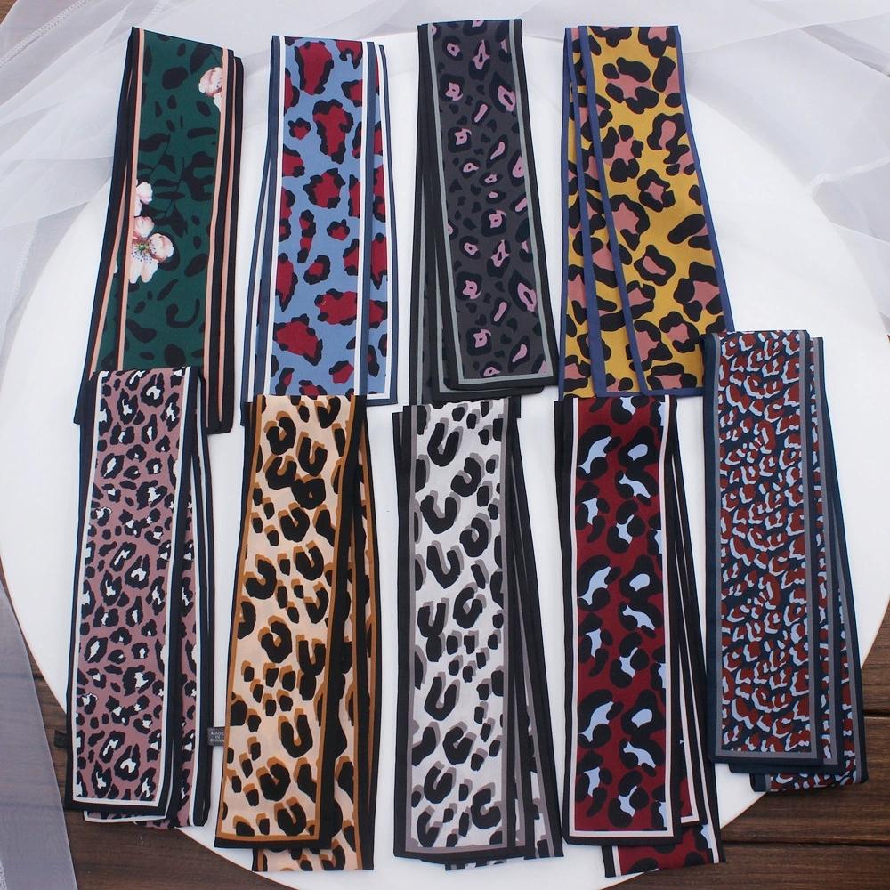 Korean Leopard Printed Skinny Scarf Women Soft Double Sided Neckerchief Hairband Lady Headband Bagscarf Female Neck Tie