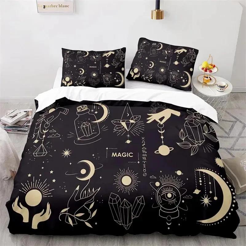 Boho Sun and Moon Duvet Cover Mysterious Astrology Bedding Set Microfiber Witch Wiccan Fortune-Telling Tarot Cards Quilt Cover