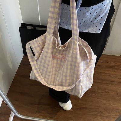 Bag Lazy Wind Underarm Bag Women's New Large Capacity Canvas Bag Plaid Tote Bag Shoulder Bag
