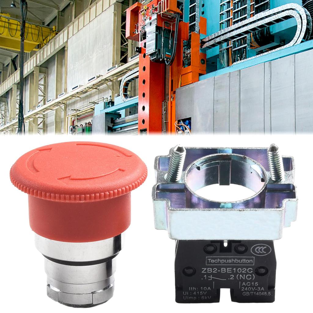 Scram Stop Locking Push Button Switch Panel Mount Red Button Rotary Reset XB2-BS542 Light Industrial Equipment