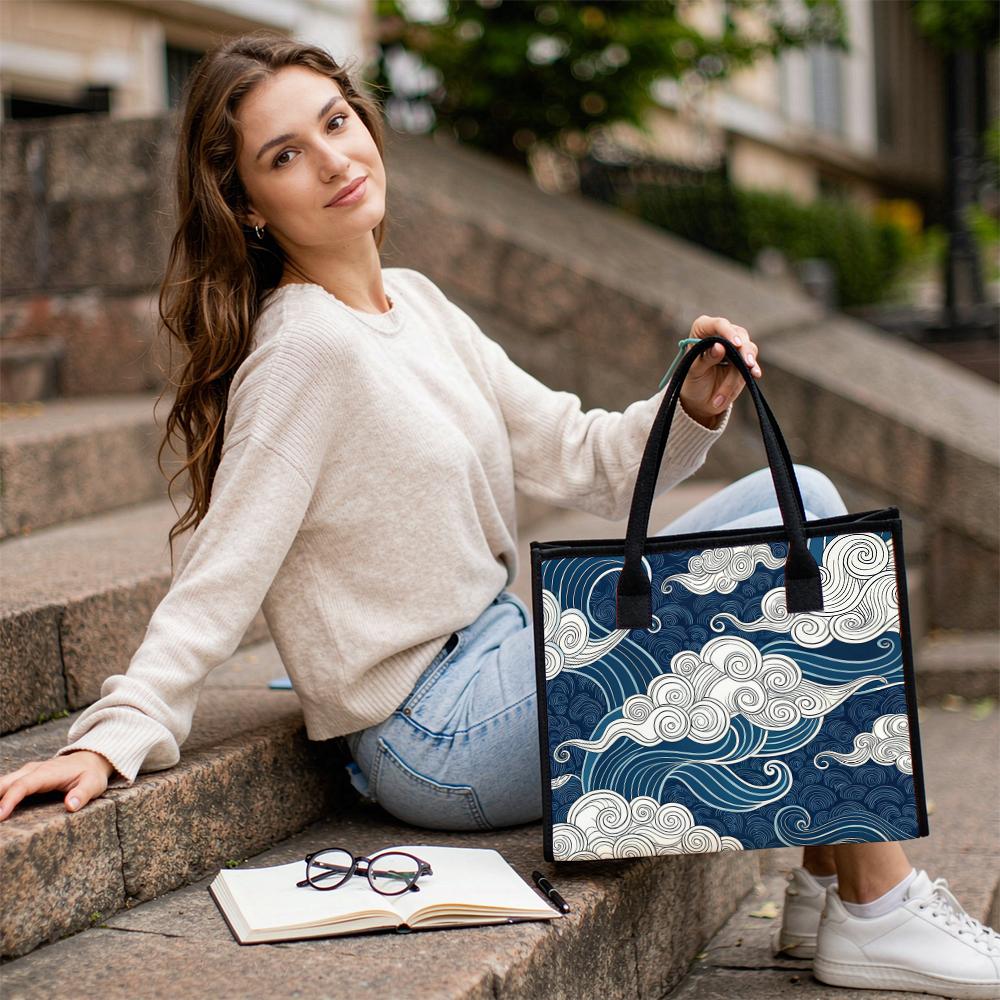 Vintage Cloud Pattern Tote Bag Large Capacity Daily Casual Shoulder Handbag For Shopping Travel Outdoor Use