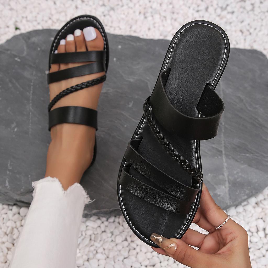 Summer Women's Slippers Large Size One-line Women's Slippers Flat Shoes Comfortable Beach Women's Sandals