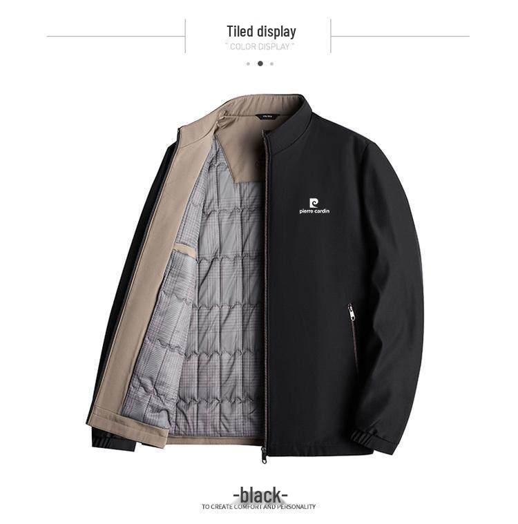 Męska bawełniana kurtka Pierre Cardin z kołnierzem stójką, styl "taty", pogrubiona na jesień/zimę 2025.